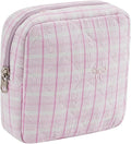 Small Quilted Striped Cosmetic Pouch for Purse, Mini Cotton Makeup Bag with Compartments, Cute Zipper Lipstick Holder for Women (23 Pink Stripes)