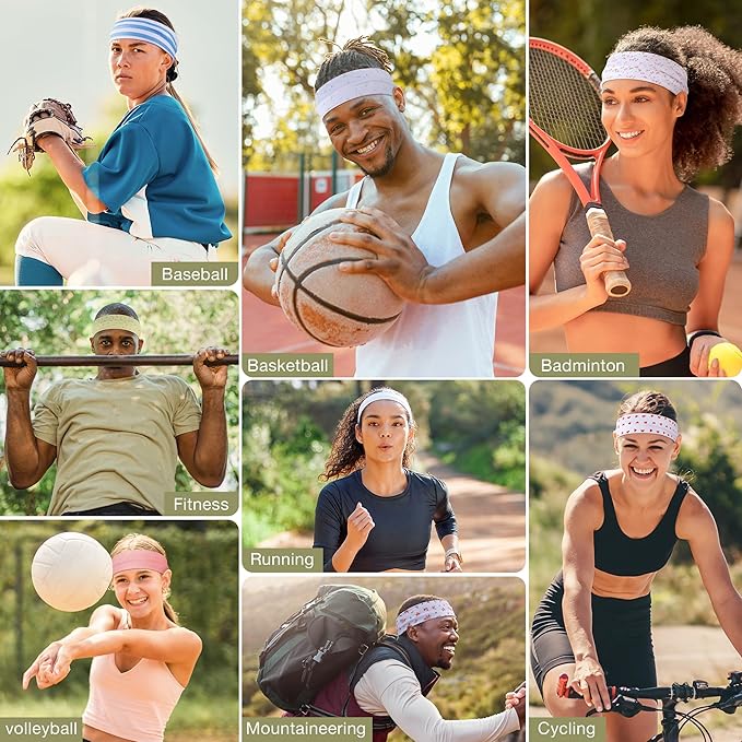 8 Pack Headbands for Women Non Slip - Stylish Sports Hair Bands for Women's Hair - Soft Cotton Cloth Stretchy Headbands for Women for Yoga, Outdoor Exercise Running