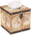 Sumnacon Retro Wood Square Tissue Box Cover - Vintage Cube Tissue Box Holder, Decorative Facial Tissue Holder for Bedroom Bathroom Dresser Night Stand Table Car Store Office Home Decor, Yellow