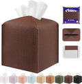 Tissue Box Cover Holder Square Tissue Cube Cover PU Leather Tissue Organizer with Bottom Belt for Bathroom, Tabletop, Car, Night Stands, Office, Home, Kitchen (1, CoffeeBrown)