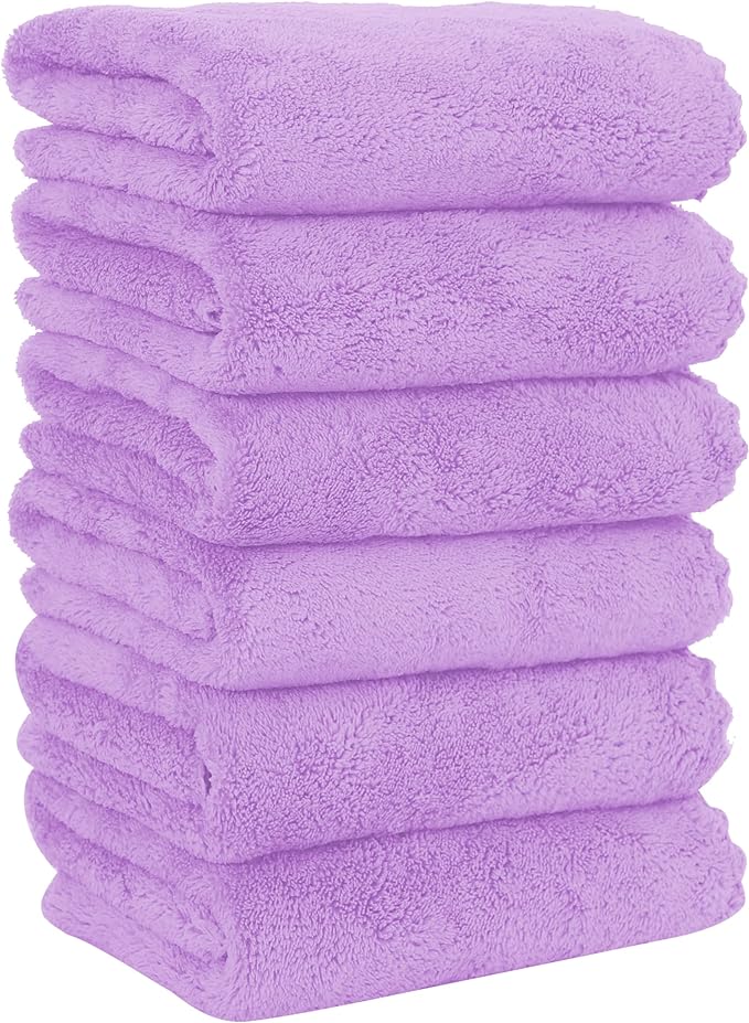 MOONQUEEN 6 Pack Premium Hand Towels - Quick Drying - Microfiber Coral Velvet Highly Absorbent Towels - Multipurpose Use as Hotel, Bathroom, Shower, Spa, Hand Towel 16 x 28 inches (Purple)