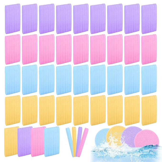 240 Count Compressed Facial Sponges Makeup Removal Round Face Wash Sponge Reusable for Cleansing Exfoliating Spa Facial Pads for Women Esthetician Beauty Remover Supplies(Yellow,purple,blue,pink)