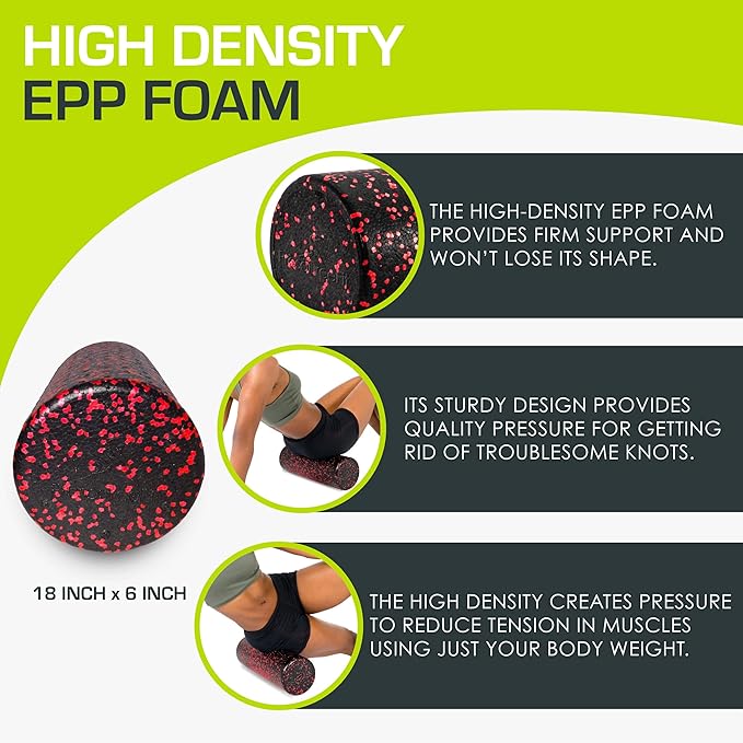 ProsourceFit High Density Foam Rollers Long, Firm Full Body Athletic Massage Tool for Back Stretching, Yoga, Pilates, Post Workout Muscle Recuperation
