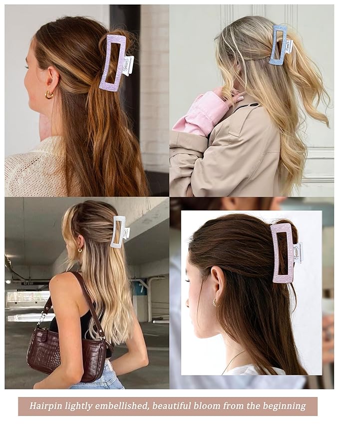 Molans 5Inch Large Hair Claw Clips 4 PCS for Women - Acrylic Hair Accessories for Thick Hair and Long Hair, Big Strong Durable Hair Applique, Oversized Non-slip Rectangle Butterfly Jaw Hair Clips