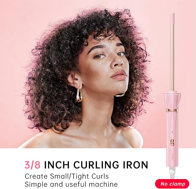 Hahahope 3/8 Inch Skinny Curling Iron & Wand, 9mm Mini Barrel for Short & Long Hair, Dual Voltage with 2 Heat Settings, Fast Heat Ceramic Curler