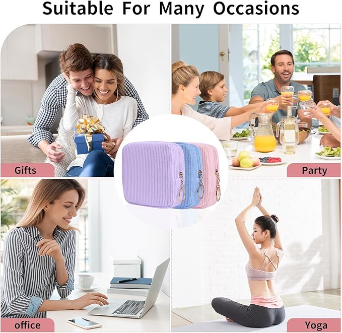 Sanitary Napkin Storage Bag, Preppy Corduroy Period Bag for Women, Cute Portable Period Pouch with Zipper, Sanitary Pads Bag Tampons Holder for Purse, First Period for Women Ladies