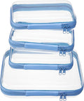 4 pcs Clear Zipper Pouches,Hard Shell Zipper Case, Toiletry Bag for Travel, CLear Diaper Bag, Toiletry Pouch, Travel Organizer, Cosmetic Bag,Toy Storage Bins (M+3S) (Blue)