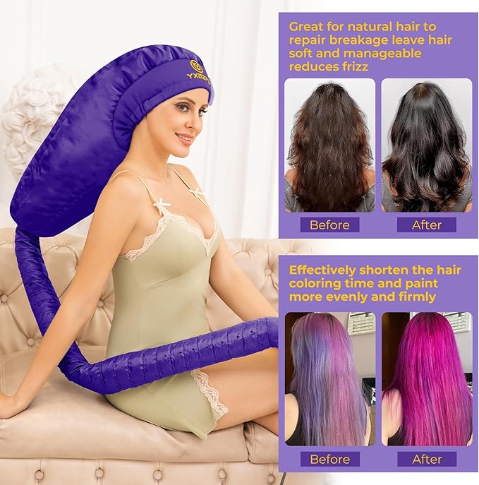Bonnet Hair Dryer,Hooded Hair Dryer Attachment, Dryer Hooded Diffuser Cap for Curly,Speeds Up Drying Time,Safety Deep Conditioning at Home(Purple)