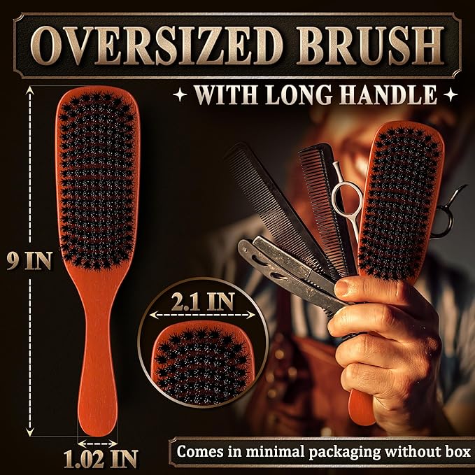 Mens Beard Brush with Handle – Soft Boar Bristle Beard Brush for Men, 9" Wooden Design for Beards, Mustaches & Slick Back Hair – Comfortable Grip, Styling Control, for Daily Grooming & Barbershop Use