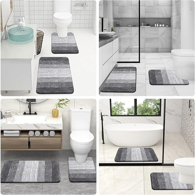 OLANLY Bathroom Rug Set 2 Piece, Soft Absorbent Microfiber Bath Rug Set, Non-Slip, Machine Wash Dry, Plush Shaggy Bath Mats for Bathroom (30"x20"+24"x16", Grey)