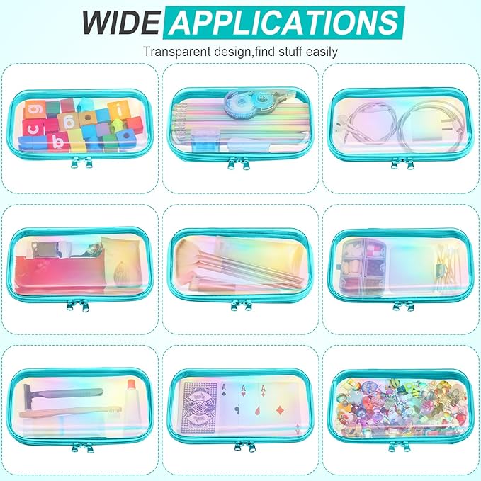 Hoolerry 4 Pcs Hard Clear Zipper Case Makeup Bags Plastic Zipper Pouch Transparent Storage Box Containers for Cosmetics, Snacks, Building Blocks, Puzzles(Clear,7.5 x 3.9 x 2 in,Blue Laser)