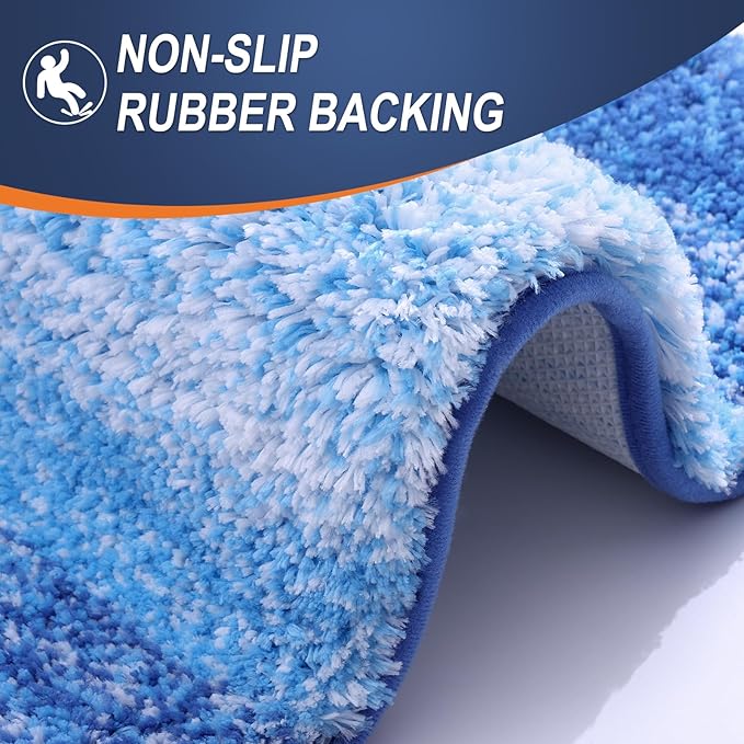 OLANLY Bathroom Rugs Sets 3 Piece, Soft Absorbent Microfiber Bath Mats and U-Shaped Contour Toilet Rug, Plush Shaggy Bath Mat Set for Bathroom (36"x24"+24"x16"+24"x20", Light Royal Blue)