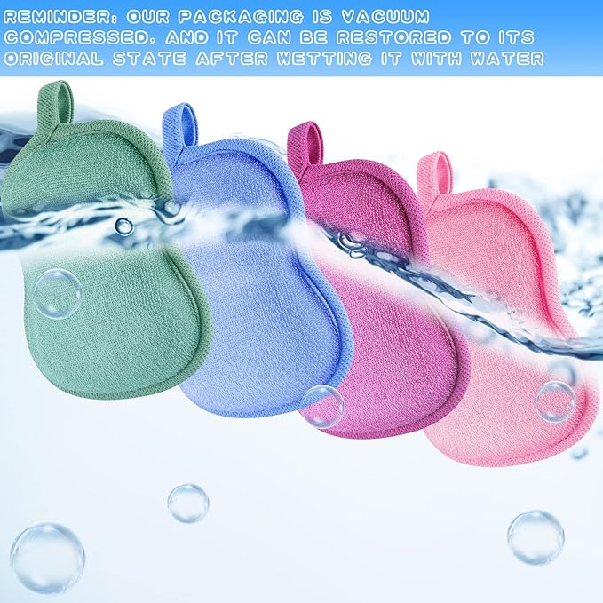 Tatuo 4 Pieces Baby Bath Sponge Cotton Baby Sponge Toddler Soft and Absorbent Loofah for Kids Babies Men Women(Red, Purple, Green, Blue)