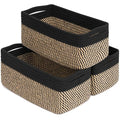 Goodpick Storage Baskets, Shelf Baskets for Organizing Dog Toy Basket Closet Organizer Bins Nursery Woven Basket for Storage Cube Decorative Box 3 Pack, Black & Jute, 13 x 8 x 5 in