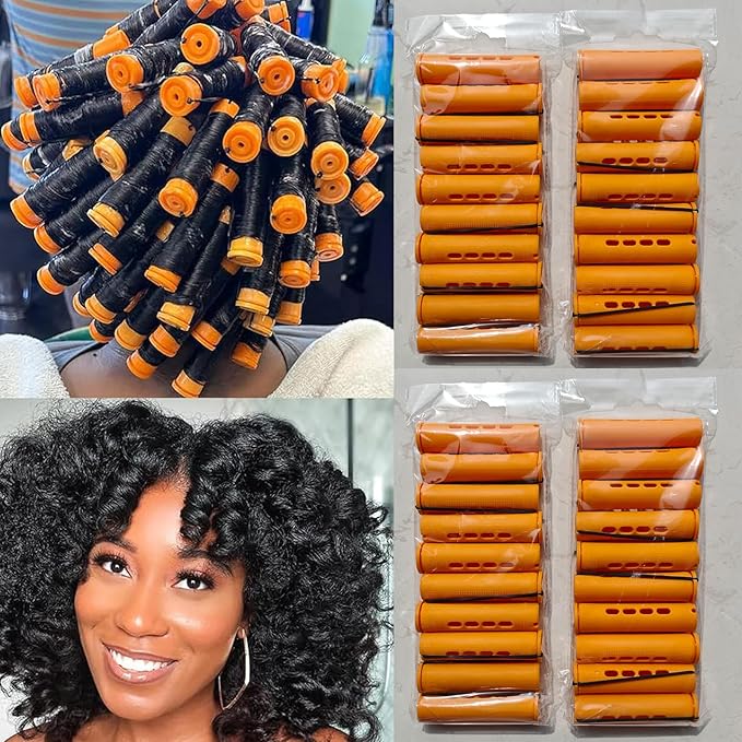 40 Pieces Orange Plastic Perm Rods for Natural Hair Heatless Hair Rollers for Women Hair Roller Curler Styling Tool