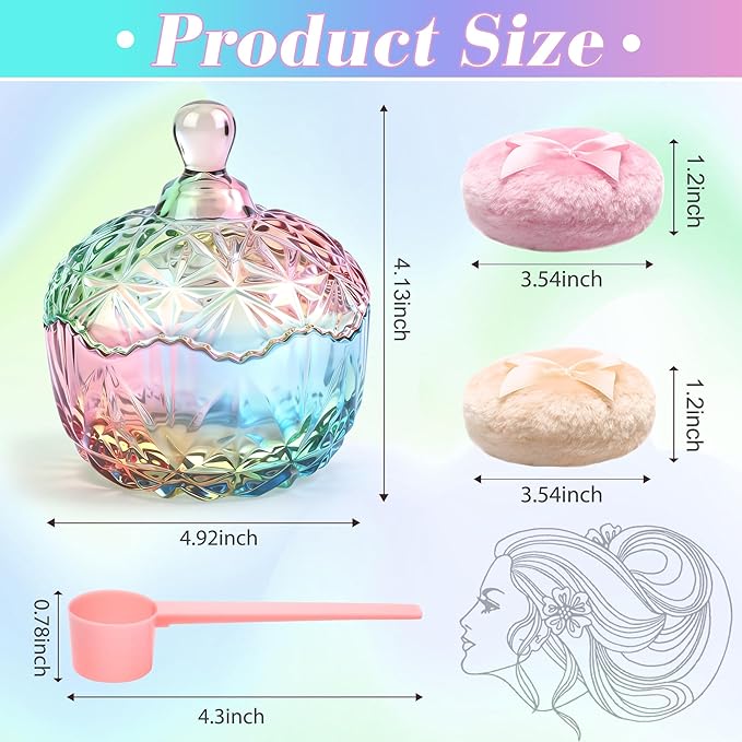 Coolrunner 5PCS Body Powder Puff and Container, Crystal Clear Powder Container with Powder Spoon, Dusting Powder with Puff for Women, Washable Reusable