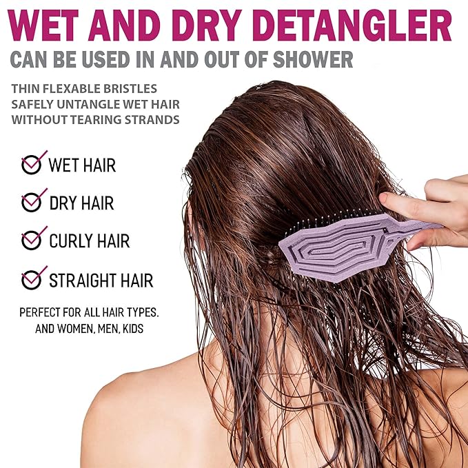 Fiora Naturals Hair Detangling Brush for Women - Detangler Hair Brush w/Flexible Soft Bristles- Gently Glides Through Tangles - Curly, Fine, Dry and Shower Wet HairBrush, cepillo para cabello - Pink