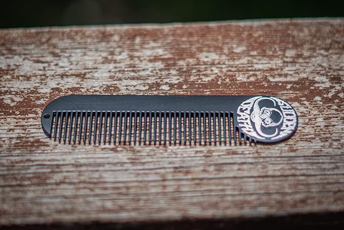 Mustache & Beard Comb Or Fine Tooth Moustache Pocket Metal Powder Coated Black Keychain Comb For Men - 5 x 1.25 Inches by Death Grip (Large)
