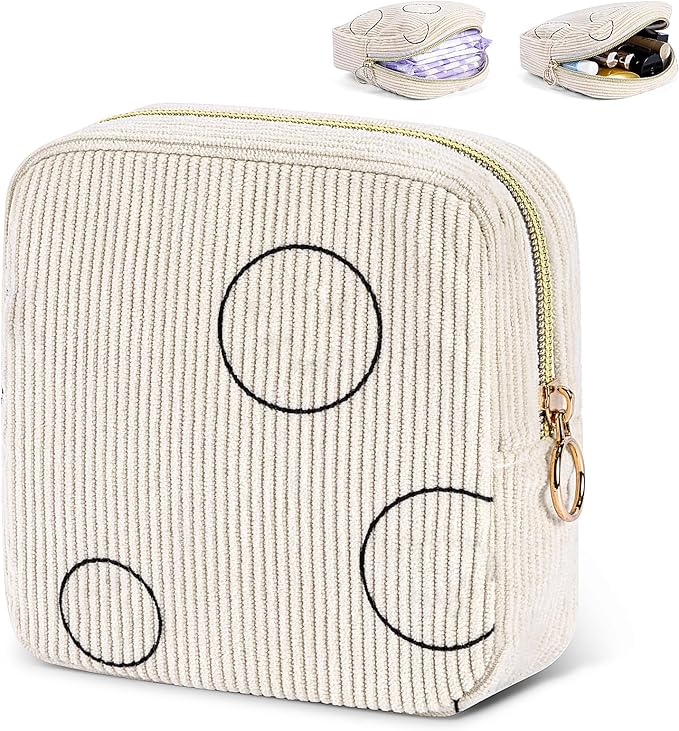 Period Bag for Teen Girls Shark Week Pouch Corduroy Portable Sanitary Pad Bags for Period Teen Period Pads Pouch for Panty Liners, Tampons, Menstrual Cup - Beige