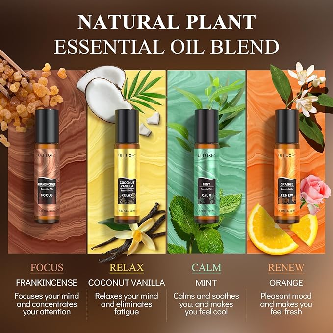 Essential Oils Roll On Set (Pack of 8) 8 Scent, Self Care Gifts for Women, Essential Oil Roller Set, Natural Aromatherapy Roll Oil Blends for Skin, Relaxing & Birthday Gifts for Wife, Mom & Girlfriend