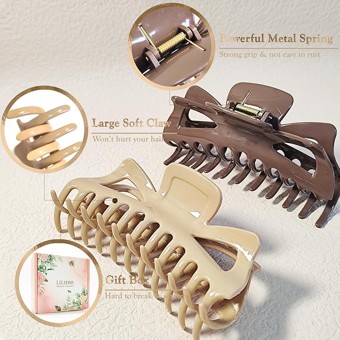 5.5” Large Mello Claw Clips for Long Thick Hair, Silicone Flexible Hair Clips for Women, Soft Jaw Clips (Latte-4pcs)