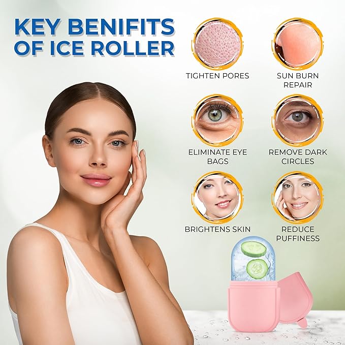 Ice Face Roller Massager for Face, Eyes, and Neck - Reusable Silicone Ice Cube Mold for Natural Skin Care, De-Puff Eye Bags, Reduce Migraine Pain | Facial Beauty Ice Roller