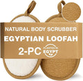 Natural Loofah Exfoliating Body Scrubber (Pack of 2) - Made from Egyptian Luffa, Gentle Bath Sponge for Men and Women - Deep Cleansing Soft Pad Dual-Sided w/Terry Cloth, Hand Strap for Shower & Spa