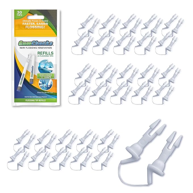 GumChucks Floss for Teeth - Flossing for Kids and Adults - Orthodontic Flossers for Braces - Dental Gum Floss Picks for All Ages (30 Flossing Tips)