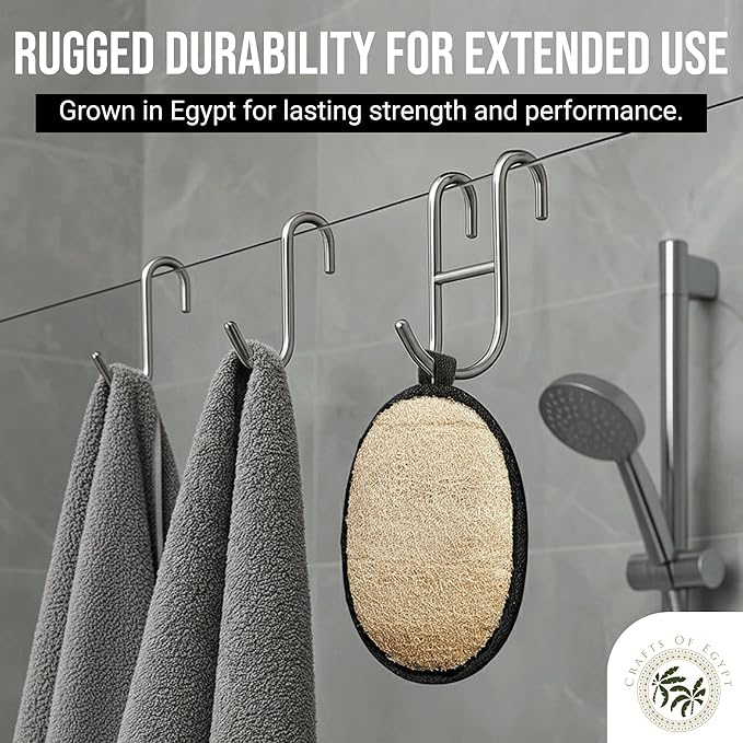CraftsOfEgypt Natural Loofah Body Scrubber for Men, 2PCS Black & White Set – Egyptian Luffa Sponge Exfoliator for Shower, Bath & Body Care, Durable Men's Hygiene Pad, Gentle Skin Exfoliating Tool