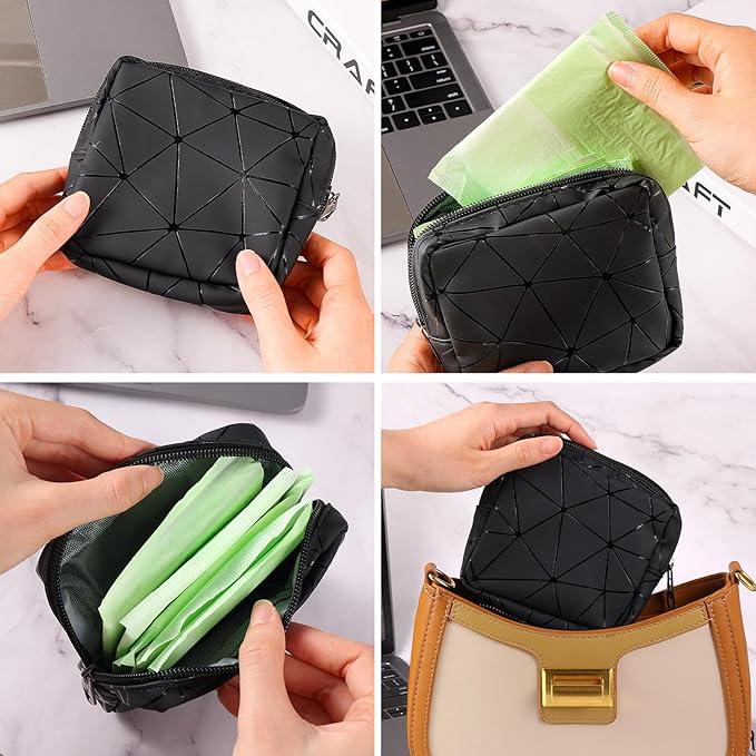 Period Sanitary Bag, Napkin Storage Bag Tampon Pouch Portable Feminine Care First Period Kit for Teen Ladies Women (Black)