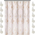 Zahari Home 13pc Rose Vine Bathroom Sheer Shower Curtain Sets Sheer Shower Curtain & 12 Shower Bathroom Hooks Modern Classic Luxury Contemporary Decor Beige Shower Curtain Set