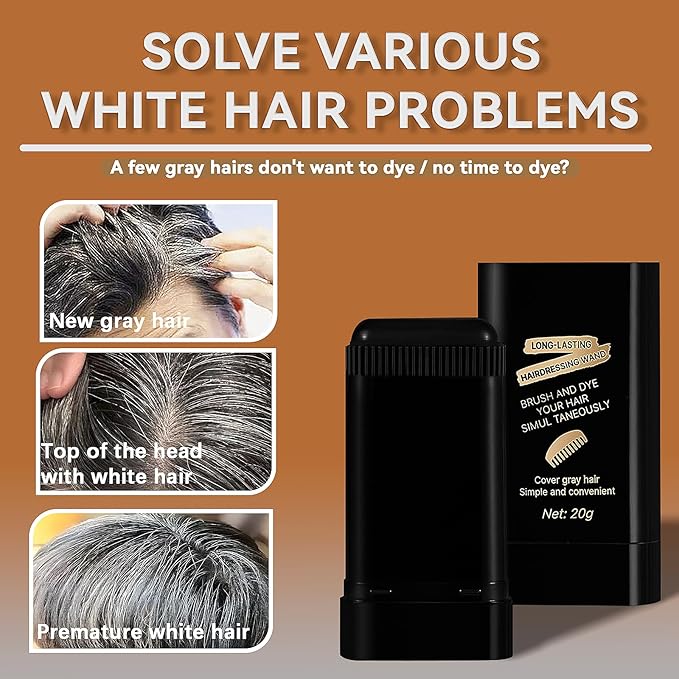 2-in-1 Instant Hair Color Stick & Comb, 2 Pcs Portable Color Touch-Up Hair Sticks with Comb, Waterproof and Sweat-Proof Hair Dye Comb, Quick Root Touch-Up for Gray Hair Coverage (Black)