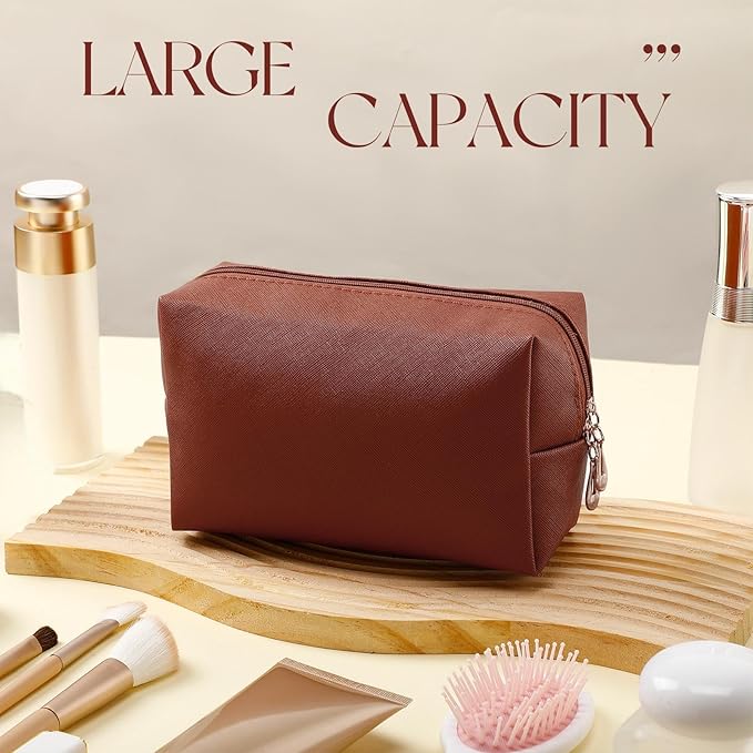 Kigeli 15 Pcs Aesthetic Makeup Bags PU Leather Cosmetic Pouches Waterproof Plain Toiletry Bags Makeup Pouches Bulk for Women Party Gift Travel Storage Organizer(Brown)