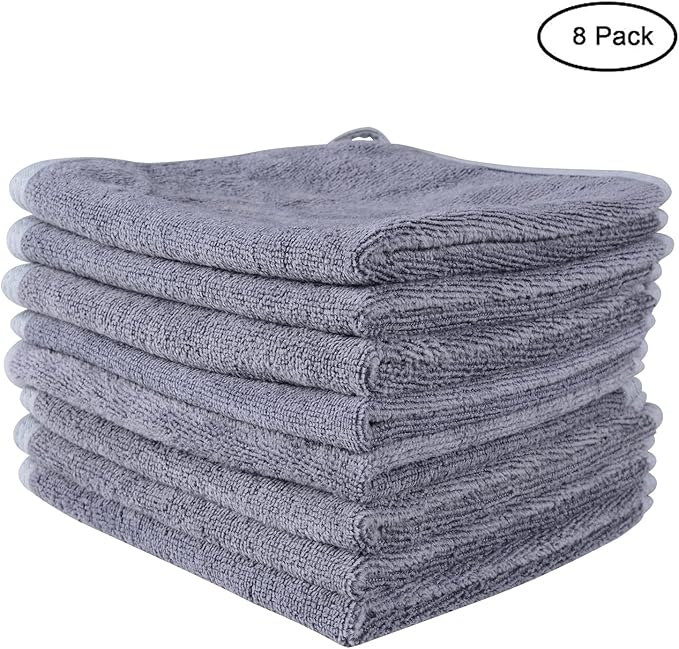 Microfiber Facial Cloths (Facial Towels), 8 Pack (12 x 12 inch), Super Absorbent, Quick Drying Fast, Soft, Eco-Friendly, for Facial Wash Cleansing, Make-up Removal, Baby and Travel (Grey)