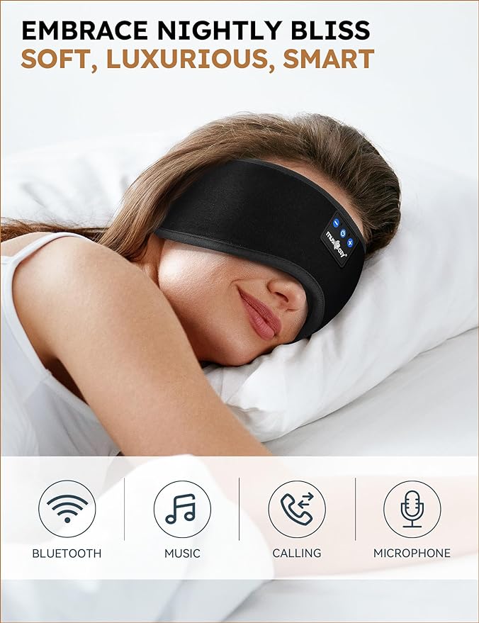 MUSICOZY Sleep Headphones Bluetooth 5.4 Headband Sleeping Eye Mask for Mom Women Men Wireless Music Earbuds Earphones for Side Sleepers Built-in HD Speakers Cool Gadgets Unique Gifts