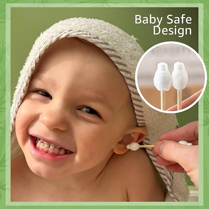 100% Bamboo Cotton Swabs for Ears (200-Pack) - Perfect for Baby & Personal Care | Double-Tipped Ear Swabs Cotton for Makeup & Cleaning | FSC Certified & Hypoallergenic, Made for All Ages & Pet