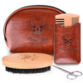 Beard Brush and Comb Set, Boar Bristle Hair Beard Brush Kit with Small Leather Travel Toiletry Bag Case for Men, Include Men's Wooden Mustache Comb & Nose Hair Scissors