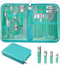 Travel Manicure Set 26-Piece, Portable Nail Clippers Kit with PU Case, Carbon Steel Clippers, 410 Stainless Steel Grooming Tools, Hand Foot Facial Care for Luggage Backpack（Green）