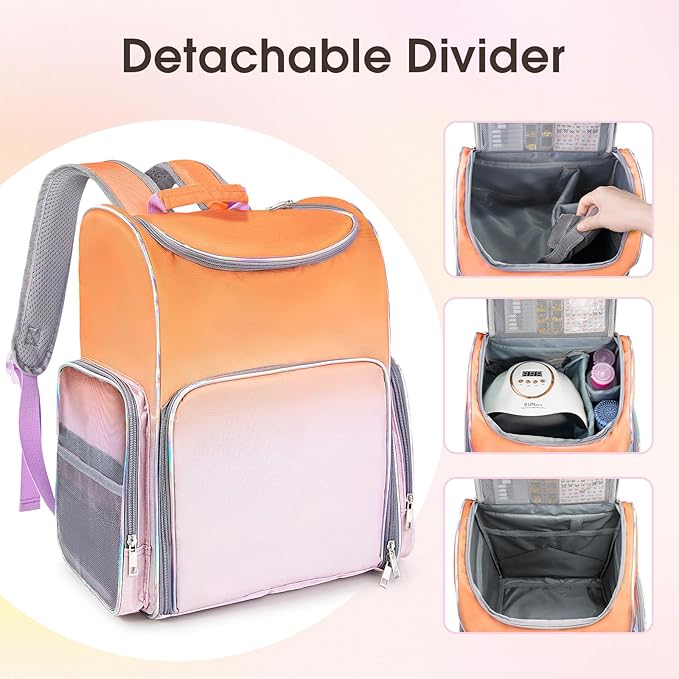Nail Polish Organizer Bag Large Nail Polish Storage Organizer Case Backpack Holds 60 Bottles and Nail Lamp with 2 Removable Case Professional Nail Supplies Organizer for Manicurist