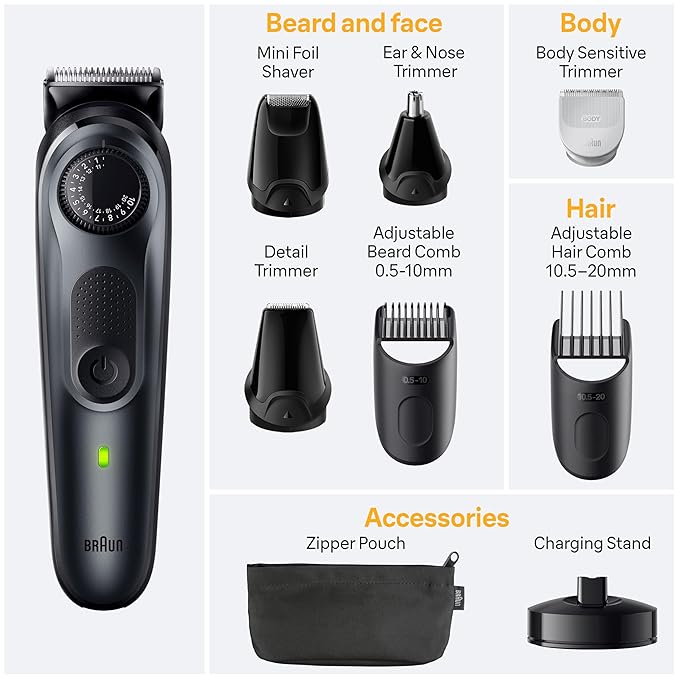 Braun All-in-One Men's Shaving Kit Series 5 5490, 9-in-1 Beard, Face, Nose, Ear Trimmer, Hair Clippers, Body Groomer and Manscaping, Holiday Gifts for Men
