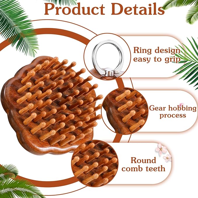 Wooden Scalp Massager - Ring Handle Scalp Massager Brush - Hair Growth Tool Portable Anti-Static Detangling Comb for Men and Women