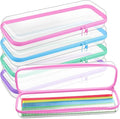 Hoolerry 4 Pcs Hard Clear Zipper Case Makeup Bags Plastic Zipper Pouch Transparent Storage Box Containers for Cosmetics, Snacks, Building Blocks, Puzzles(Clear,13.2 x 4.7 x 2.4 in,Pastel)
