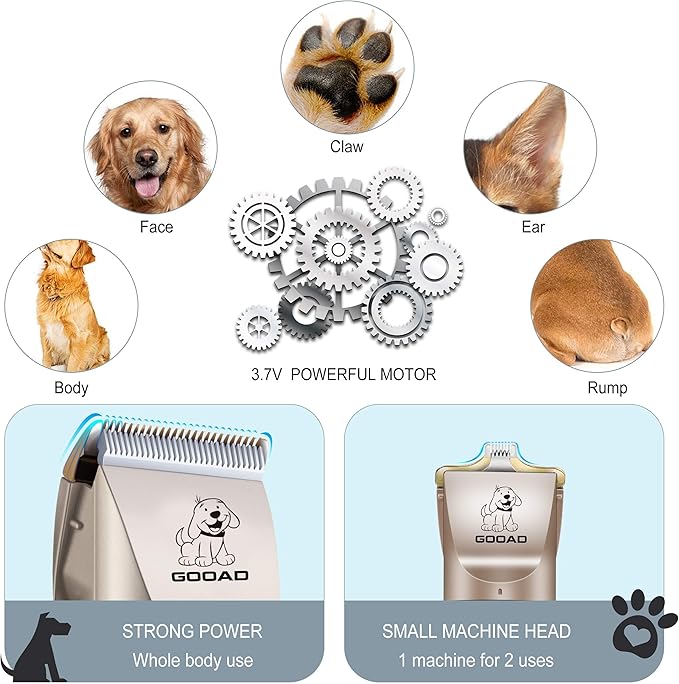 Dog Clippers for Grooming,Dog Grooming Kit for Heavy Thick Hair&Coats/Low Noise Rechargeable Cordless Hair Trimmer/Pet Shaver with Paw Trimmer for Small & Large Dogs Cats