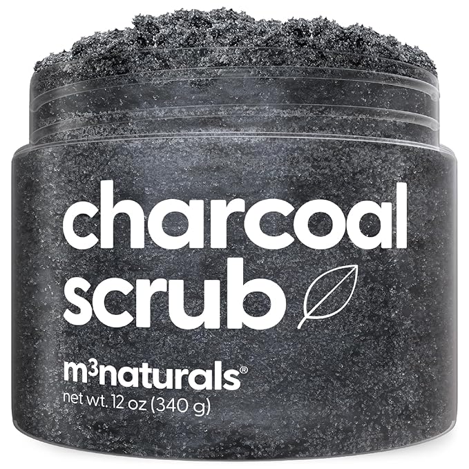 Exfoliating Charcoal Scrub with Collagen & Stem Cells – Salt Scrub for Body Toning, Cellulite, Armpit Detox, and Skin Smoothing for Face, Feet, and Body by M3