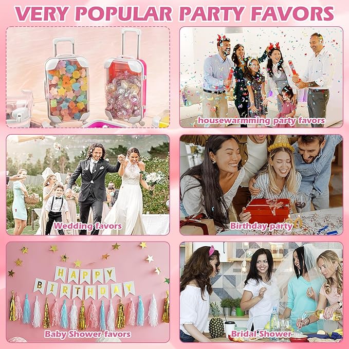 Kuabiz 20 Pack Mini Suitcase Party Favor Box Plastic Suitcase Gift Box Mini Luggage Storage Box Empty Candy False Eyelashes Box for Travel Bachelorette Party Bridesmaid Bridal Shower Decorations