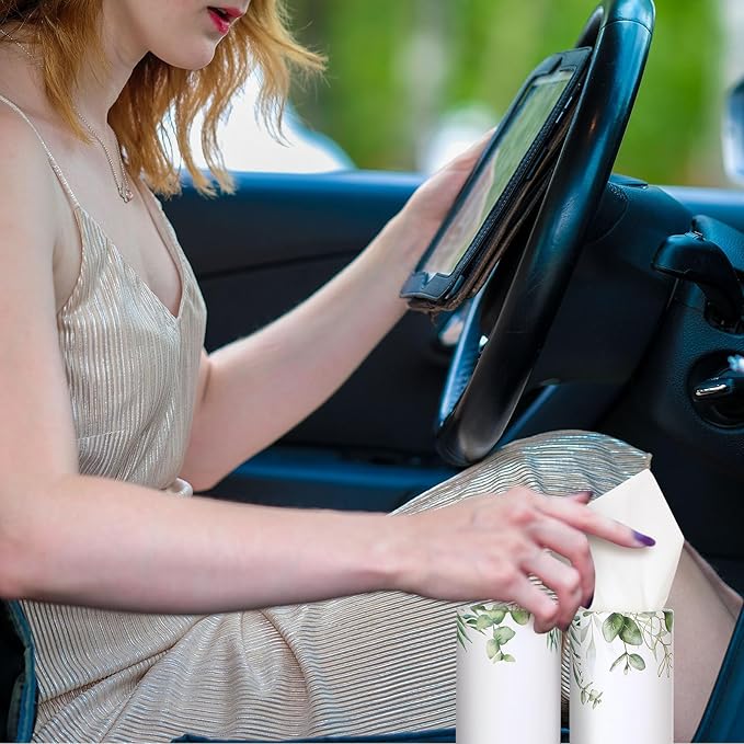 12 Pack Car Tissue Cylinder Holder Bulk with 3 Ply Facial Tissues, Round Napkin Holders for Car Cup Holder Cylinder Travel Paper Tubes Bulk Round Napkin Boxes Packs(Eucalyptus)