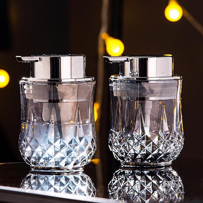 Enra Glass Soap Dispenser Set - 2 Pack Bathroom Hand Liquid Soap Dispensers,Modern Home Soap Dispenser for Bathroom,Kitchen (Silver Liquid Type/2Pcak)
