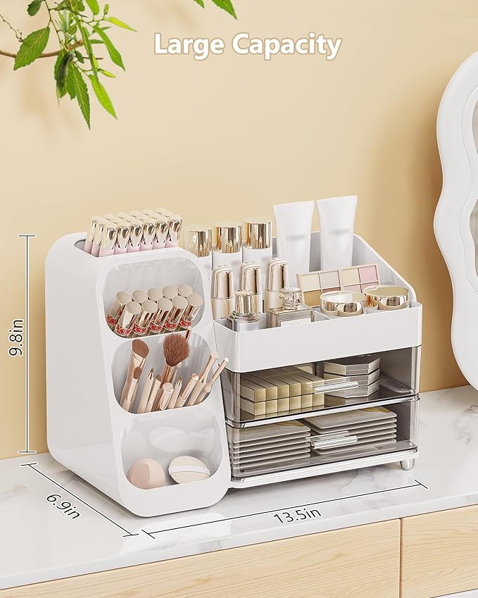 Large Capacity Makeup Organizer Countertop with Makeup Brush Holder for Vanity, Thickened Material, Bathroom Countertop Organizer Skin Care Perfumes Storage, Teen Girl Gifts for 13-25 Year