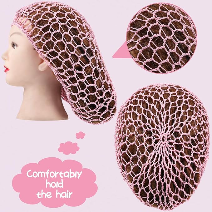 Waydress 2 Pieces Mesh Hair Net Rayon Knit Snood Women Crocheted Sleep Cap (Pink)