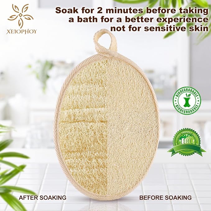 2PCS Natural Exfoliating Loofah Body Scrubber, Premium Loofah Exfoliating Body Scrubber for Bath, Made with Natural Shower Loofah Sponge, Shower Exfoliator for Women and Men